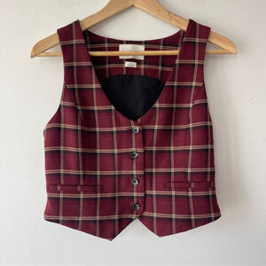 Wilfred Vest Desire suit vest burgundy black plaid 4 work casual business
